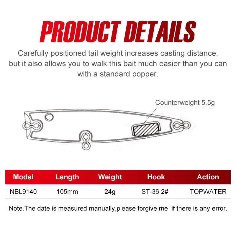 Noeby 105mm 24g Topwater Poppe - Fishing Lure Popper recensione e prezzo